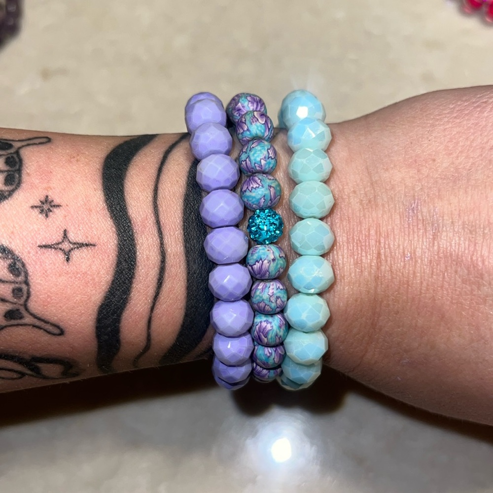 Beaded Bracelet Set in Purple and Blue